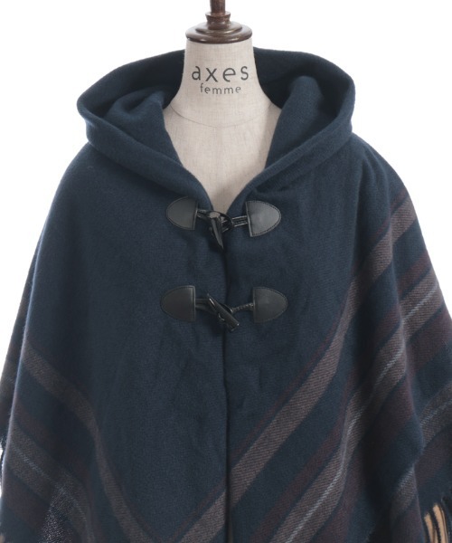 axes femme（アクシーズファム）の「サイドラインチェックポンチョ（マフラー・レディース・キナリ/ネイビー/ワイン・FREE）」の11枚目の写真