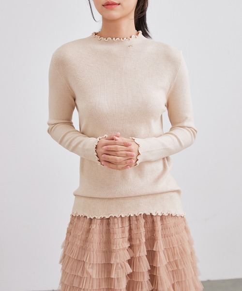 Lace Ladies(レースレディース)の「オフネック メロウ リボン ビジュー ニット トップス(ニット/セーター・レディース・ブラック/アイボリー/チャコールグレー/ベージュ・FREE)」の1枚目の写真
