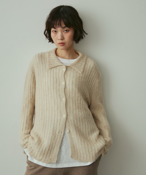 full/fill.（フルフィル）の「line sheer knit shirt / ラインシアーニットシャツ（ニット/セーター・レディース・ブラウン/ベージュ・FREE）」の2枚目の写真