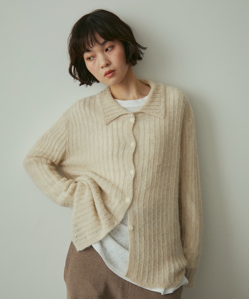 full/fill.（フルフィル）の「line sheer knit shirt / ラインシアーニットシャツ（ニット/セーター・レディース・ブラウン/ベージュ・FREE）」の19枚目の写真