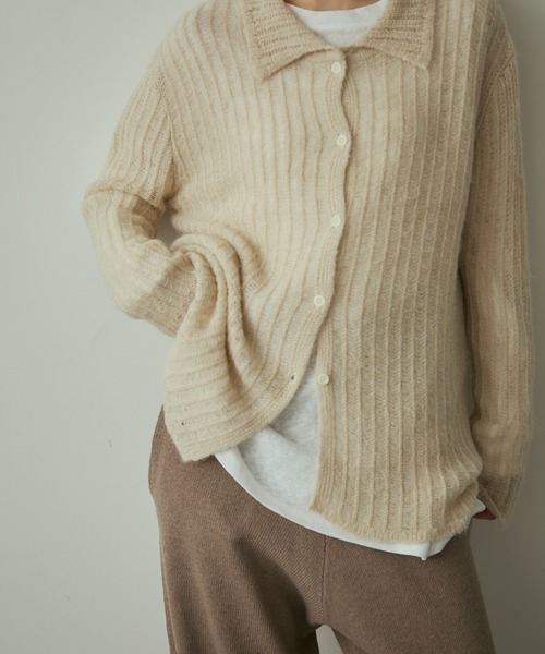 full/fill.（フルフィル）の「line sheer knit shirt / ラインシアーニットシャツ（ニット/セーター・レディース・ブラウン/ベージュ・FREE）」の21枚目の写真