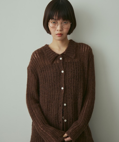 full/fill.（フルフィル）の「line sheer knit shirt / ラインシアーニットシャツ（ニット/セーター・レディース・ブラウン/ベージュ・FREE）」の9枚目の写真