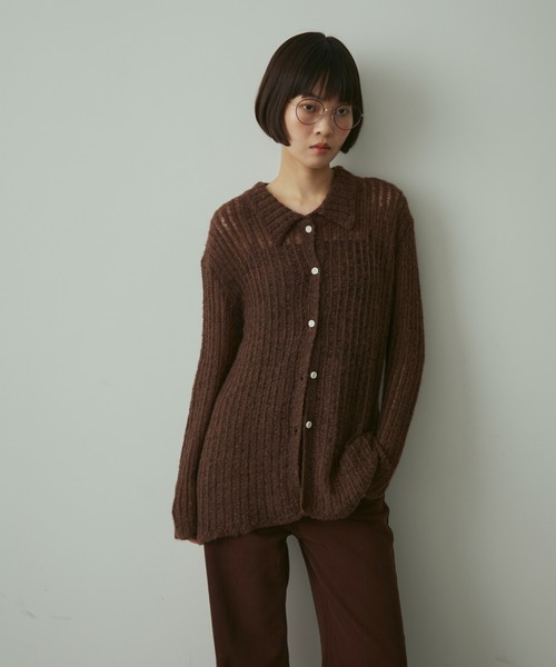full/fill.（フルフィル）の「line sheer knit shirt / ラインシアーニットシャツ（ニット/セーター・レディース・ブラウン/ベージュ・FREE）」の13枚目の写真