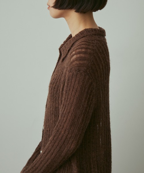 full/fill.（フルフィル）の「line sheer knit shirt / ラインシアーニットシャツ（ニット/セーター・レディース・ブラウン/ベージュ・FREE）」の12枚目の写真