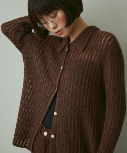 full/fill.（フルフィル）の「line sheer knit shirt / ラインシアーニットシャツ（ニット/セーター・レディース・ブラウン/ベージュ・FREE）」の11枚目の写真