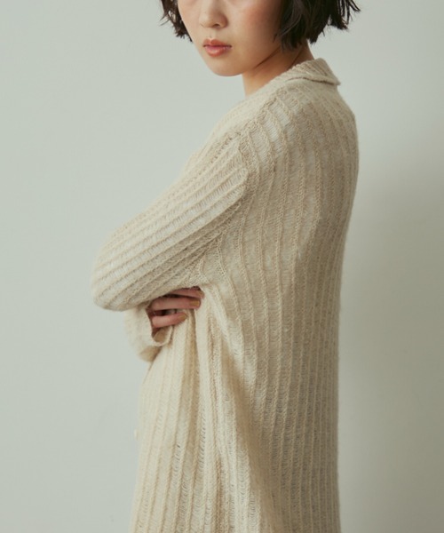 full/fill.（フルフィル）の「line sheer knit shirt / ラインシアーニットシャツ（ニット/セーター・レディース・ブラウン/ベージュ・FREE）」の3枚目の写真