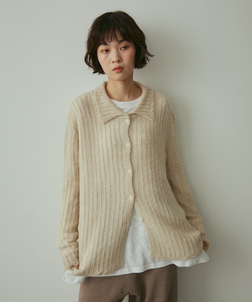 full/fill.（フルフィル）の「line sheer knit shirt / ラインシアーニットシャツ（ニット/セーター・レディース・ブラウン/ベージュ・FREE）」の20枚目の写真