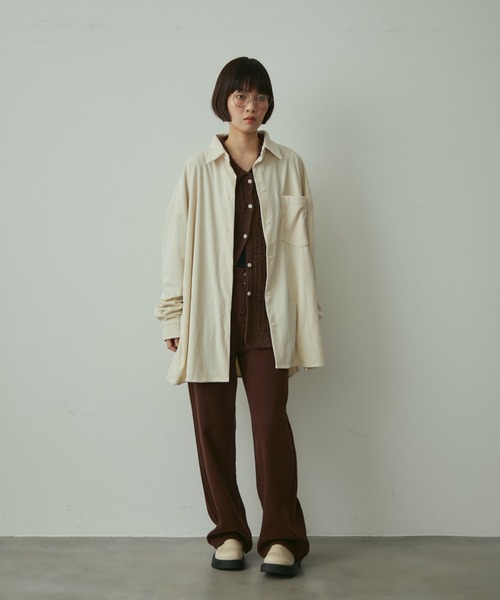 full/fill.（フルフィル）の「line sheer knit shirt / ラインシアーニットシャツ（ニット/セーター・レディース・ブラウン/ベージュ・FREE）」の18枚目の写真