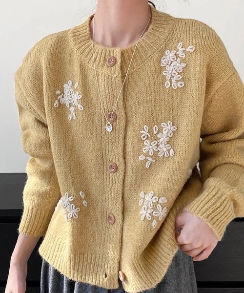 セール】【10月秋季限定カラー】金木犀刺繍モヘア風カーディガン【3色