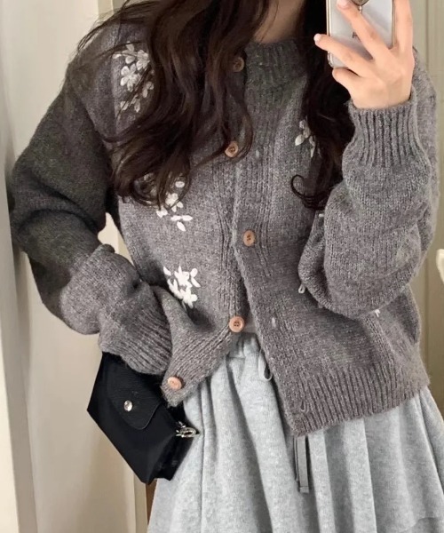 セール】【10月秋季限定カラー】金木犀刺繍モヘア風カーディガン【3色