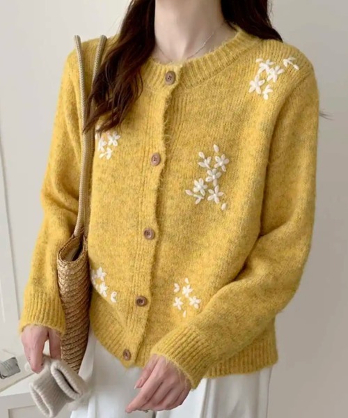 セール】【10月秋季限定カラー】金木犀刺繍モヘア風カーディガン