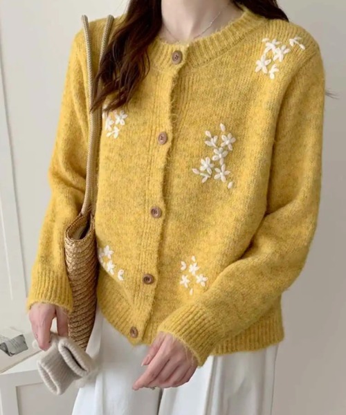 セール】【10月秋季限定カラー】金木犀刺繍モヘア風カーディガン【3色