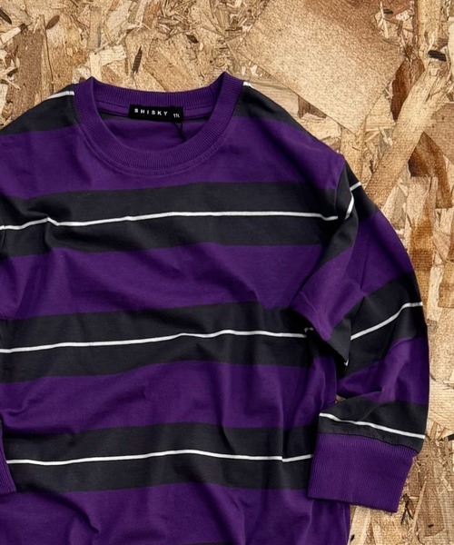 SHISKY(シスキー)の「先染めボーダー オーバーサイズ 長袖Tシャツ(Tシャツ/カットソー・キッズ・ネイビー/ブラック/グレー系その他/チャコールグレー/ダークグリーン/オフホワイト/ベージュ系その他/ホワイト系その他/ブラック系その他/グリーン系その他/ベージュ/パープル・140/130/120/110/160/150)」の12枚目の写真