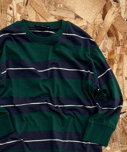 SHISKY(シスキー)の「先染めボーダー オーバーサイズ 長袖Tシャツ(Tシャツ/カットソー・キッズ・ネイビー/ブラック/グレー系その他/チャコールグレー/ダークグリーン/オフホワイト/ベージュ系その他/ホワイト系その他/ブラック系その他/グリーン系その他/ベージュ/パープル・140/130/120/110/160/150)」の10枚目の写真