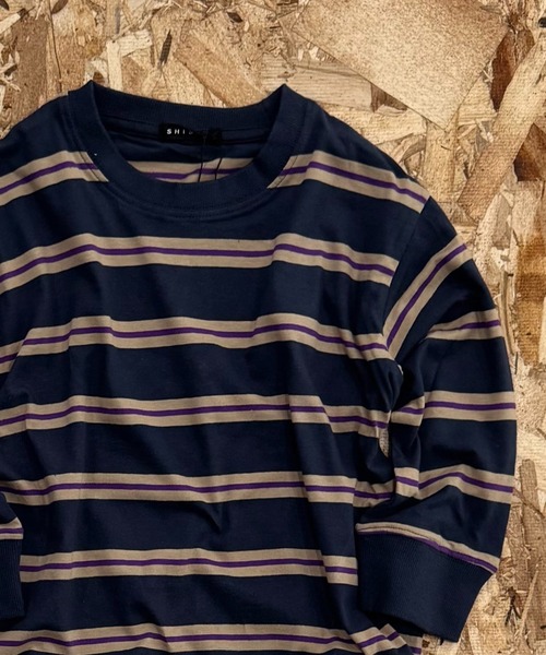 SHISKY(シスキー)の「先染めボーダー オーバーサイズ 長袖Tシャツ(Tシャツ/カットソー・キッズ・ネイビー/ブラック/グレー系その他/チャコールグレー/ダークグリーン/オフホワイト/ベージュ系その他/ホワイト系その他/ブラック系その他/グリーン系その他/ベージュ/パープル・140/130/120/110/160/150)」の11枚目の写真