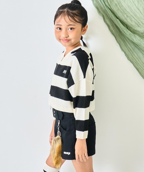 ANAP kids(アナップキッズ)の「ショート ボーダー ニット パーカー【ジュニアお揃い】(パーカー・キッズ・ブラック/ライトグレー・110/120/130)」の20枚目の写真