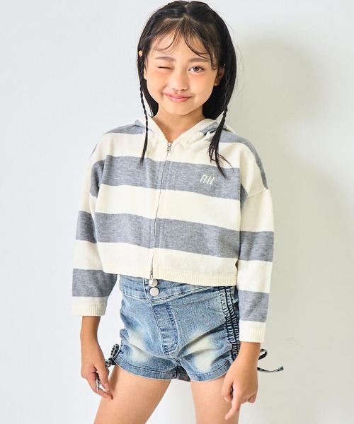 ANAP kids(アナップキッズ)の「ショート ボーダー ニット パーカー【ジュニアお揃い】(パーカー・キッズ・ブラック/ライトグレー・110/120/130)」の7枚目の写真