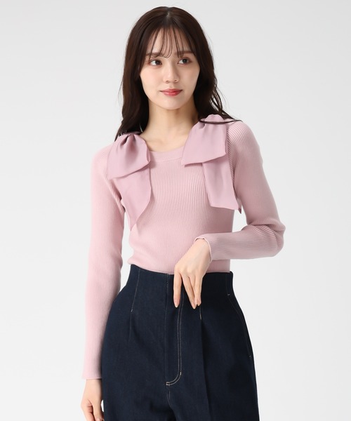 31 Sons de mode（トランテアン　ソン　ドゥ　モード）の「2025秋冬新作 肩リボンシアーニット（ニット/セーター・レディース・ラベンダー/ブラウン/ピンク/オフホワイト・ﾌﾘ-）」の4枚目の写真