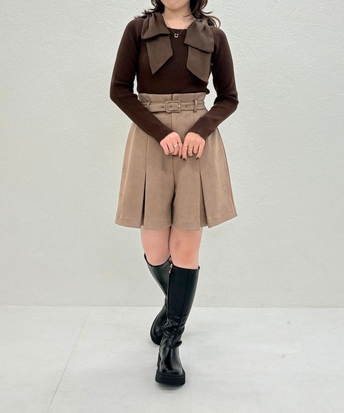 31 Sons de mode（トランテアン　ソン　ドゥ　モード）の「2025秋冬新作 肩リボンシアーニット（ニット/セーター・レディース・ラベンダー/ブラウン/ピンク/オフホワイト・ﾌﾘ-）」の5枚目の写真