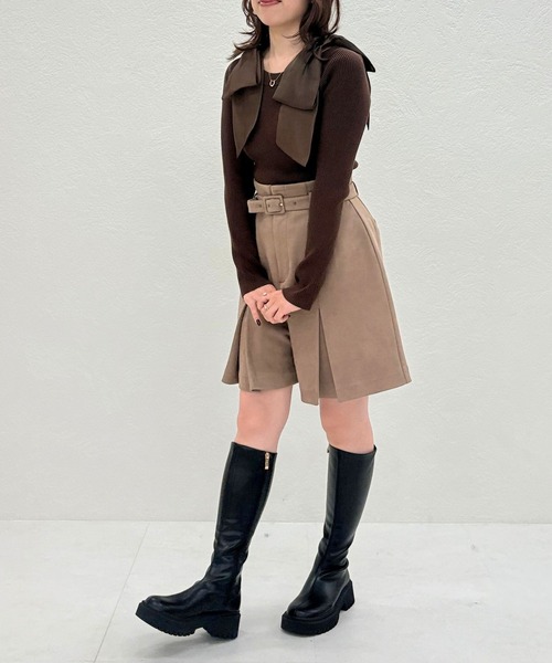 31 Sons de mode（トランテアン　ソン　ドゥ　モード）の「2025秋冬新作 肩リボンシアーニット（ニット/セーター・レディース・ラベンダー/ブラウン/ピンク/オフホワイト・ﾌﾘ-）」の6枚目の写真