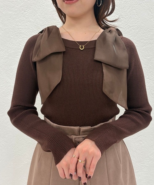 31 Sons de mode（トランテアン　ソン　ドゥ　モード）の「2025秋冬新作 肩リボンシアーニット（ニット/セーター・レディース・ラベンダー/ブラウン/ピンク/オフホワイト・ﾌﾘ-）」の13枚目の写真