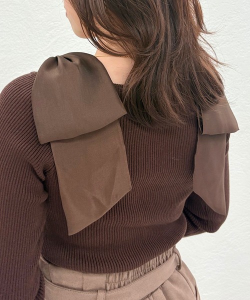 31 Sons de mode（トランテアン　ソン　ドゥ　モード）の「2025秋冬新作 肩リボンシアーニット（ニット/セーター・レディース・ラベンダー/ブラウン/ピンク/オフホワイト・ﾌﾘ-）」の15枚目の写真