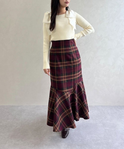 31 Sons de mode（トランテアン　ソン　ドゥ　モード）の「2025秋冬新作 肩リボンシアーニット（ニット/セーター・レディース・ラベンダー/ブラウン/ピンク/オフホワイト・ﾌﾘ-）」の9枚目の写真