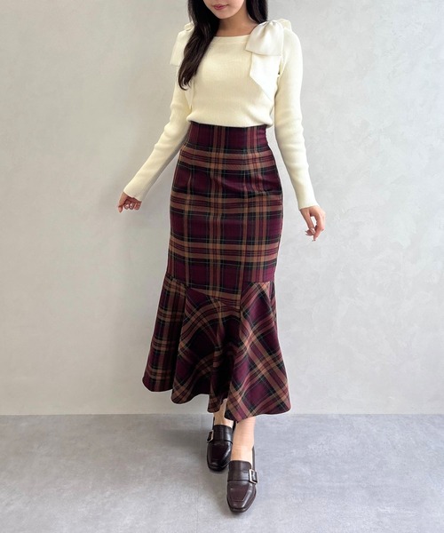 31 Sons de mode（トランテアン　ソン　ドゥ　モード）の「2025秋冬新作 肩リボンシアーニット（ニット/セーター・レディース・ラベンダー/ブラウン/ピンク/オフホワイト・ﾌﾘ-）」の8枚目の写真