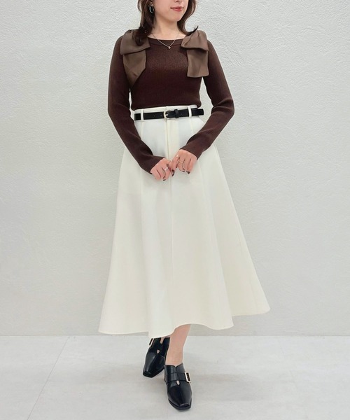 31 Sons de mode（トランテアン　ソン　ドゥ　モード）の「2025秋冬新作 肩リボンシアーニット（ニット/セーター・レディース・ラベンダー/ブラウン/ピンク/オフホワイト・ﾌﾘ-）」の7枚目の写真