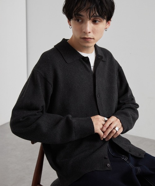 MONO-MART(モノマート)の「<ウォッシャブル> コンパクト ベーシック ニットシャツカーディガン(ニット/セーター・メンズ・グレー/ブラック/グレイッシュベージュ/ブラウン/レッド/ネイビー・L/M/S)」の7枚目の写真