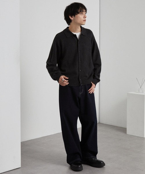 MONO-MART(モノマート)の「<ウォッシャブル> コンパクト ベーシック ニットシャツカーディガン(ニット/セーター・メンズ・グレー/ブラック/グレイッシュベージュ/ブラウン/レッド/ネイビー・L/M/S)」の9枚目の写真