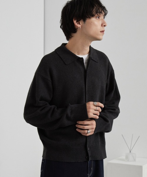 MONO-MART(モノマート)の「<ウォッシャブル> コンパクト ベーシック ニットシャツカーディガン(ニット/セーター・メンズ・グレー/ブラック/グレイッシュベージュ/ブラウン/レッド/ネイビー・L/M/S)」の12枚目の写真