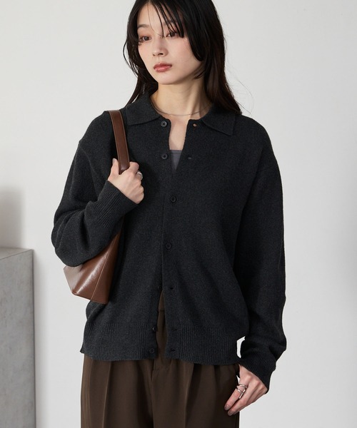 ウォッシャブル> コンパクト ベーシック ニットシャツカーディガン