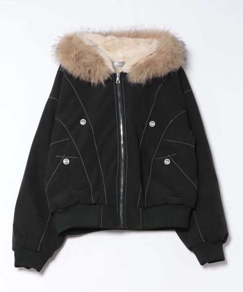 VIBGYOR(ヴィブジョー)の「ファー付きフード ミリタリーブルゾン/ミリタリージャケット 韓国ファッション アウター 防寒アウター 秋冬(CZ)(その他アウター・レディース・グレー/ブラック・L/M)」の12枚目の写真