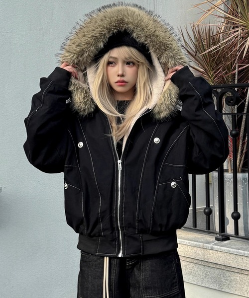 セール】ファー付きフード ミリタリーブルゾン/ミリタリージャケット