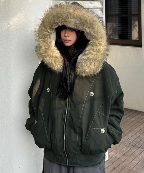 セール】ファー付きフード ミリタリーブルゾン/ミリタリージャケット