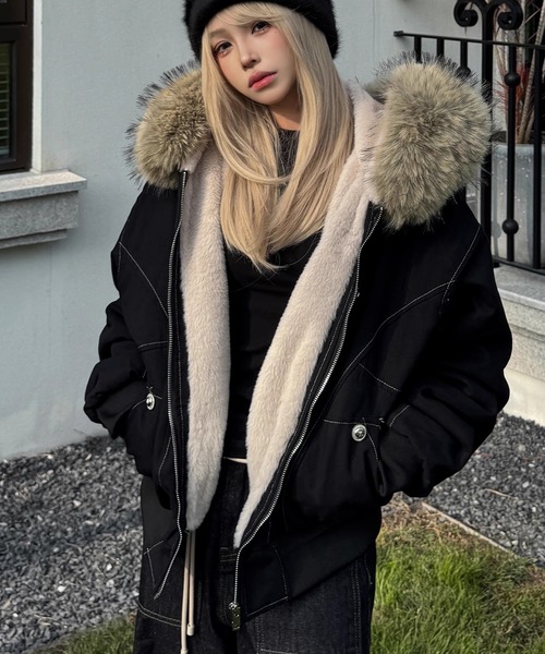セール】【lulufa】ファー付きフード ミリタリーブルゾン