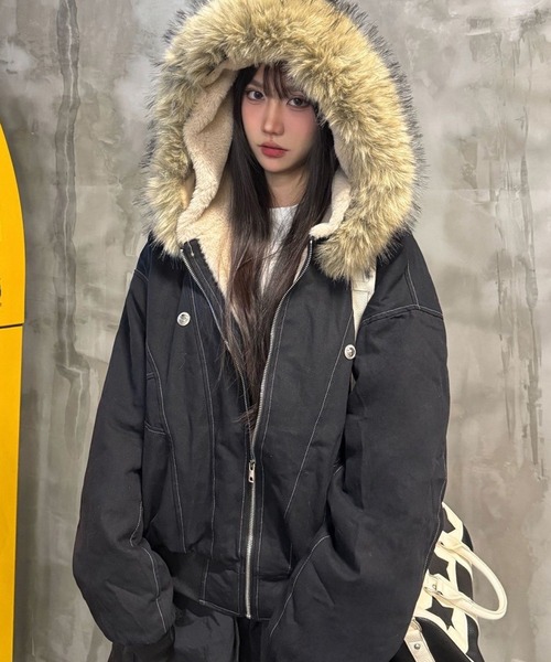 セール】ファー付きフード ミリタリーブルゾン/ミリタリージャケット