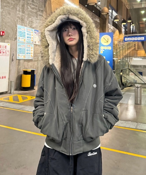 セール】ファー付きフード ミリタリーブルゾン/ミリタリージャケット