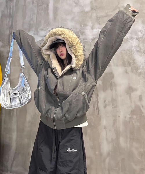 セール】ファー付きフード ミリタリーブルゾン/ミリタリージャケット