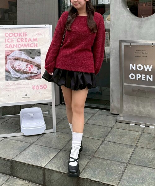 continuer de NICE CLAUP（コンティニューデナイスクラップ）の「【Ribbon Collection】後ろベロアリボンニット（ニット/セーター・レディース・グレー/アイボリー/ボルドー・FREE）」の4枚目の写真