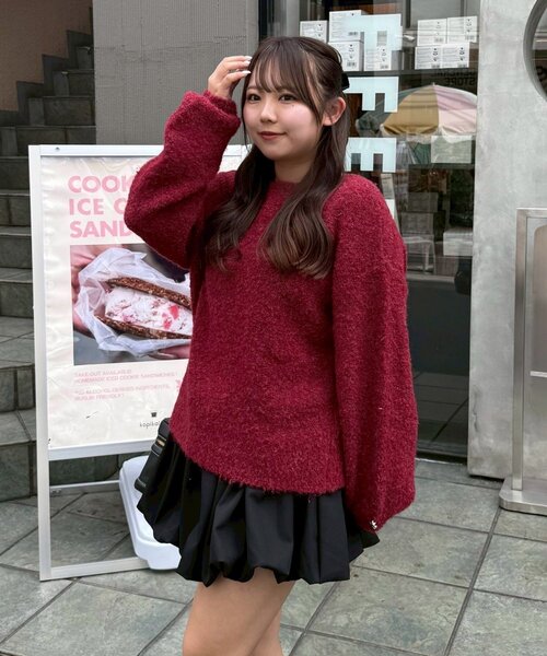 continuer de NICE CLAUP（コンティニューデナイスクラップ）の「【Ribbon Collection】後ろベロアリボンニット（ニット/セーター・レディース・グレー/アイボリー/ボルドー・FREE）」の6枚目の写真