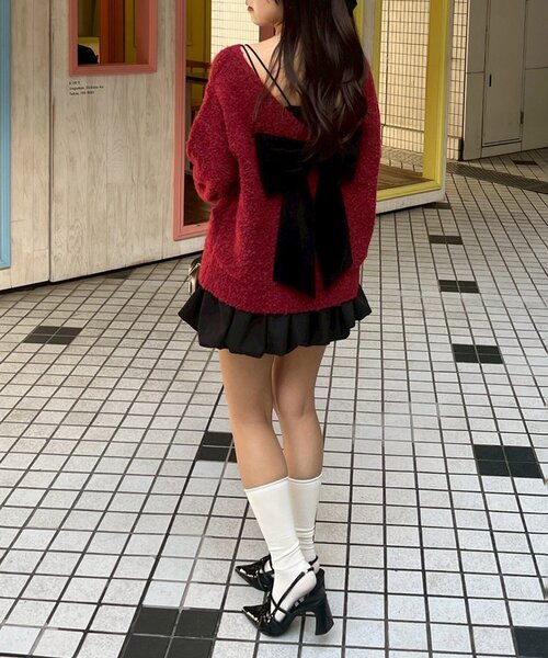 continuer de NICE CLAUP（コンティニューデナイスクラップ）の「【Ribbon Collection】後ろベロアリボンニット（ニット/セーター・レディース・グレー/アイボリー/ボルドー・FREE）」の11枚目の写真