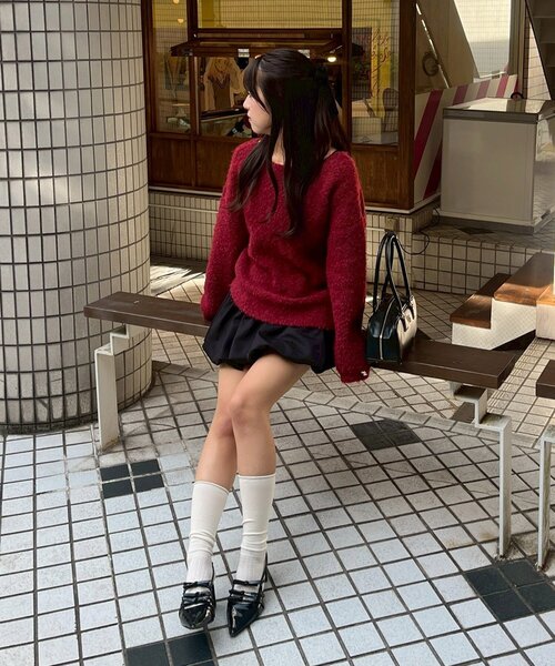 continuer de NICE CLAUP（コンティニューデナイスクラップ）の「【Ribbon Collection】後ろベロアリボンニット（ニット/セーター・レディース・グレー/アイボリー/ボルドー・FREE）」の12枚目の写真