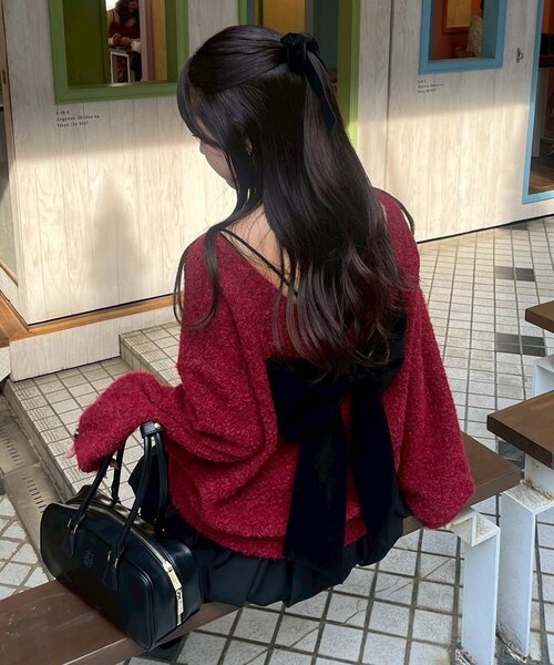 continuer de NICE CLAUP（コンティニューデナイスクラップ）の「【Ribbon Collection】後ろベロアリボンニット（ニット/セーター・レディース・グレー/アイボリー/ボルドー・FREE）」の13枚目の写真