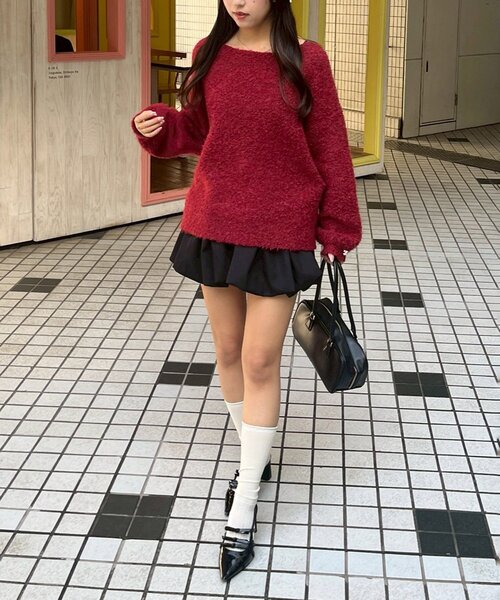 continuer de NICE CLAUP（コンティニューデナイスクラップ）の「【Ribbon Collection】後ろベロアリボンニット（ニット/セーター・レディース・グレー/アイボリー/ボルドー・FREE）」の14枚目の写真