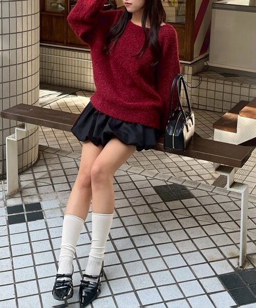 continuer de NICE CLAUP（コンティニューデナイスクラップ）の「【Ribbon Collection】後ろベロアリボンニット（ニット/セーター・レディース・グレー/アイボリー/ボルドー・FREE）」の15枚目の写真