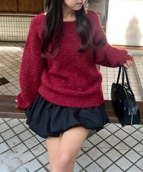 continuer de NICE CLAUP（コンティニューデナイスクラップ）の「【Ribbon Collection】後ろベロアリボンニット（ニット/セーター・レディース・グレー/アイボリー/ボルドー・FREE）」の16枚目の写真