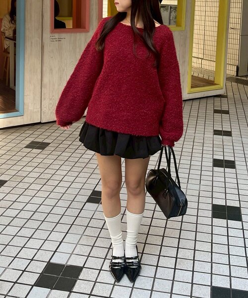 continuer de NICE CLAUP（コンティニューデナイスクラップ）の「【Ribbon Collection】後ろベロアリボンニット（ニット/セーター・レディース・グレー/アイボリー/ボルドー・FREE）」の18枚目の写真