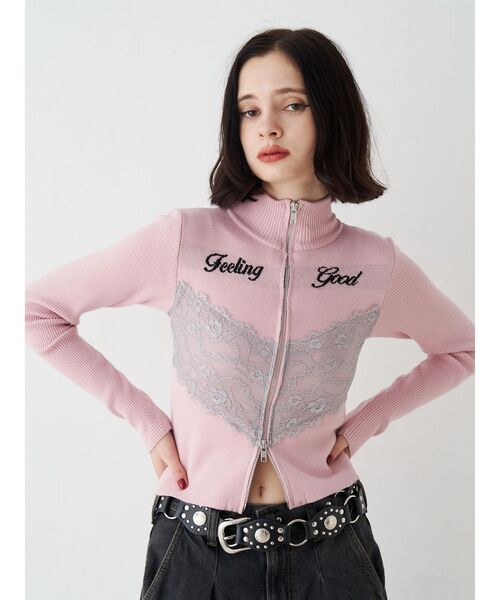 jouetie（ジュエティ）の「レースドッキングジップニット（ニット/セーター・レディース・ピンク/ブラック/グレー・MEDIUM）」の20枚目の写真